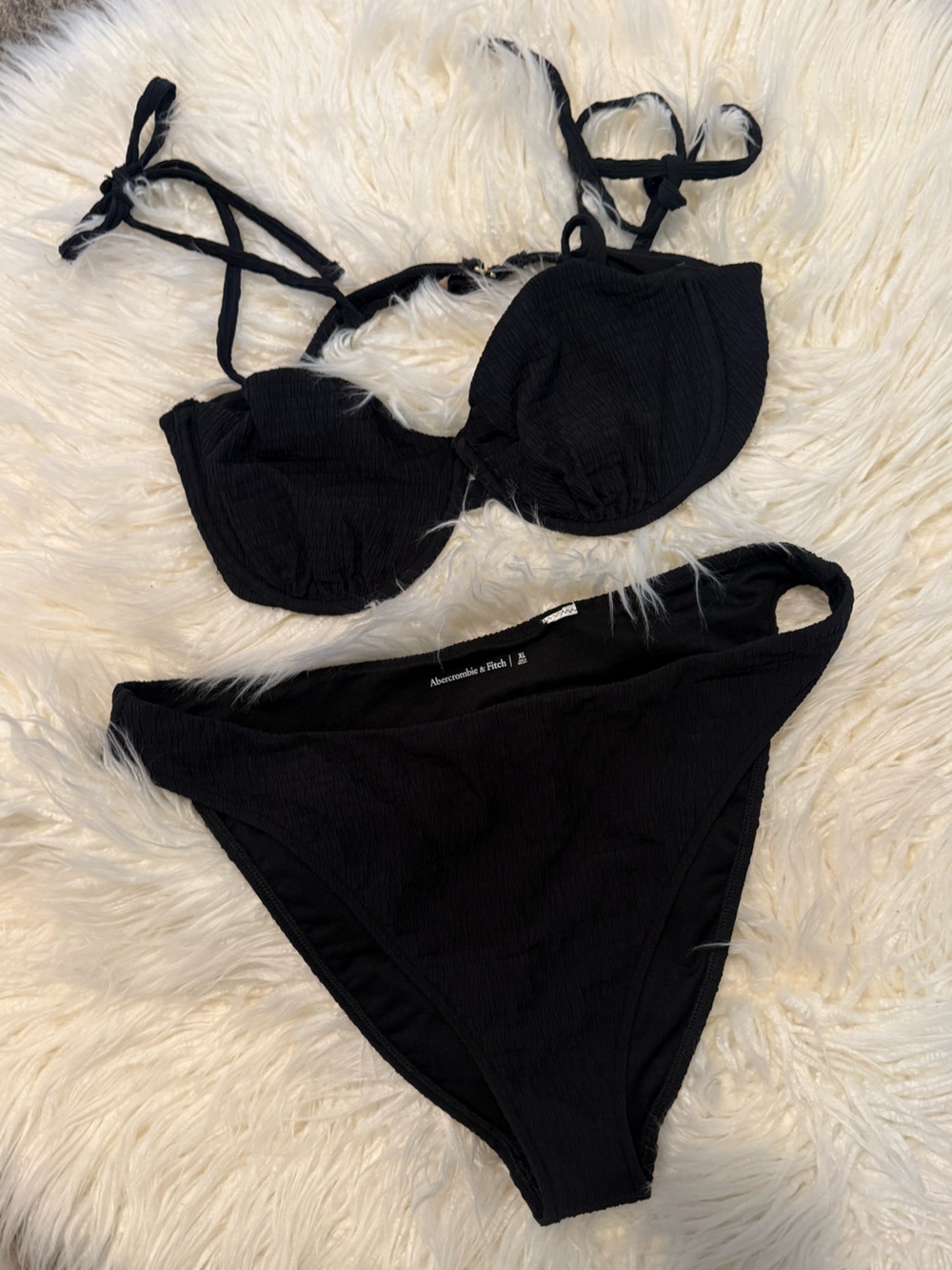 Abercrombie & Fitch black crinkle ribbed bikini